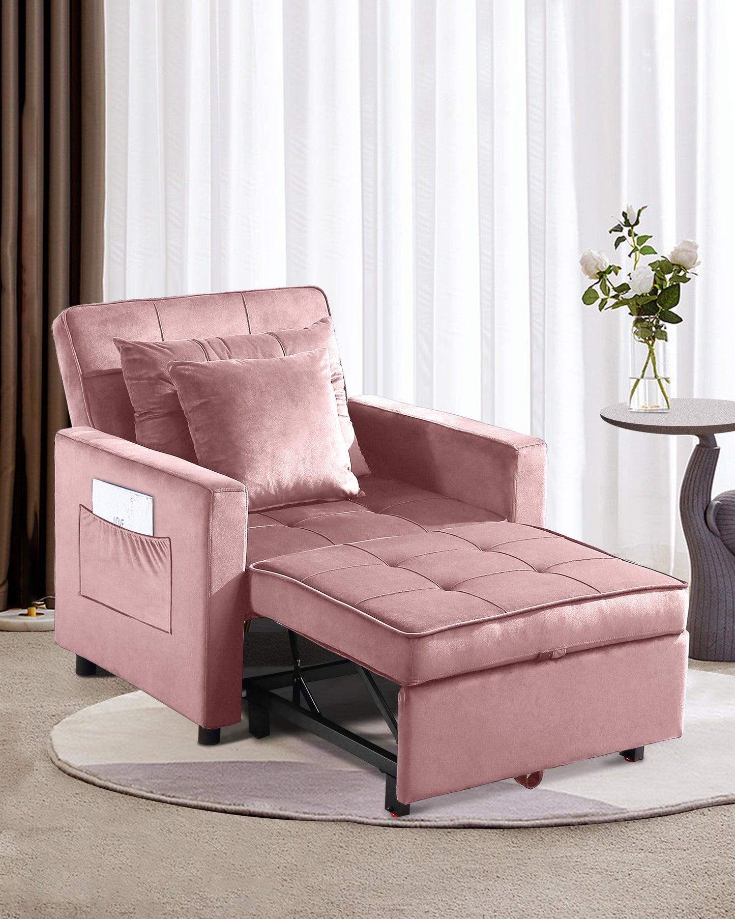 Convertible Chair Bed, Sleeper Chair Bed 3 in 1, Stepless Adjustable Backrest, Armchair, Sofa, Bed, Single One