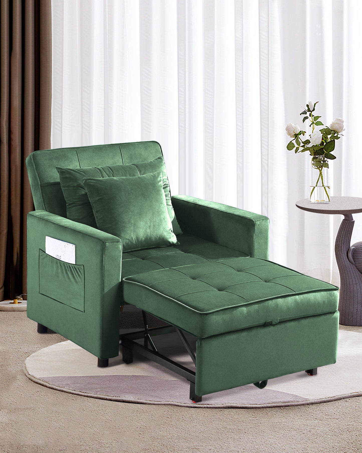 Convertible Chair Bed, Sleeper Chair Bed 3 in 1, Stepless Adjustable Backrest, Armchair, Sofa, Bed, Single One