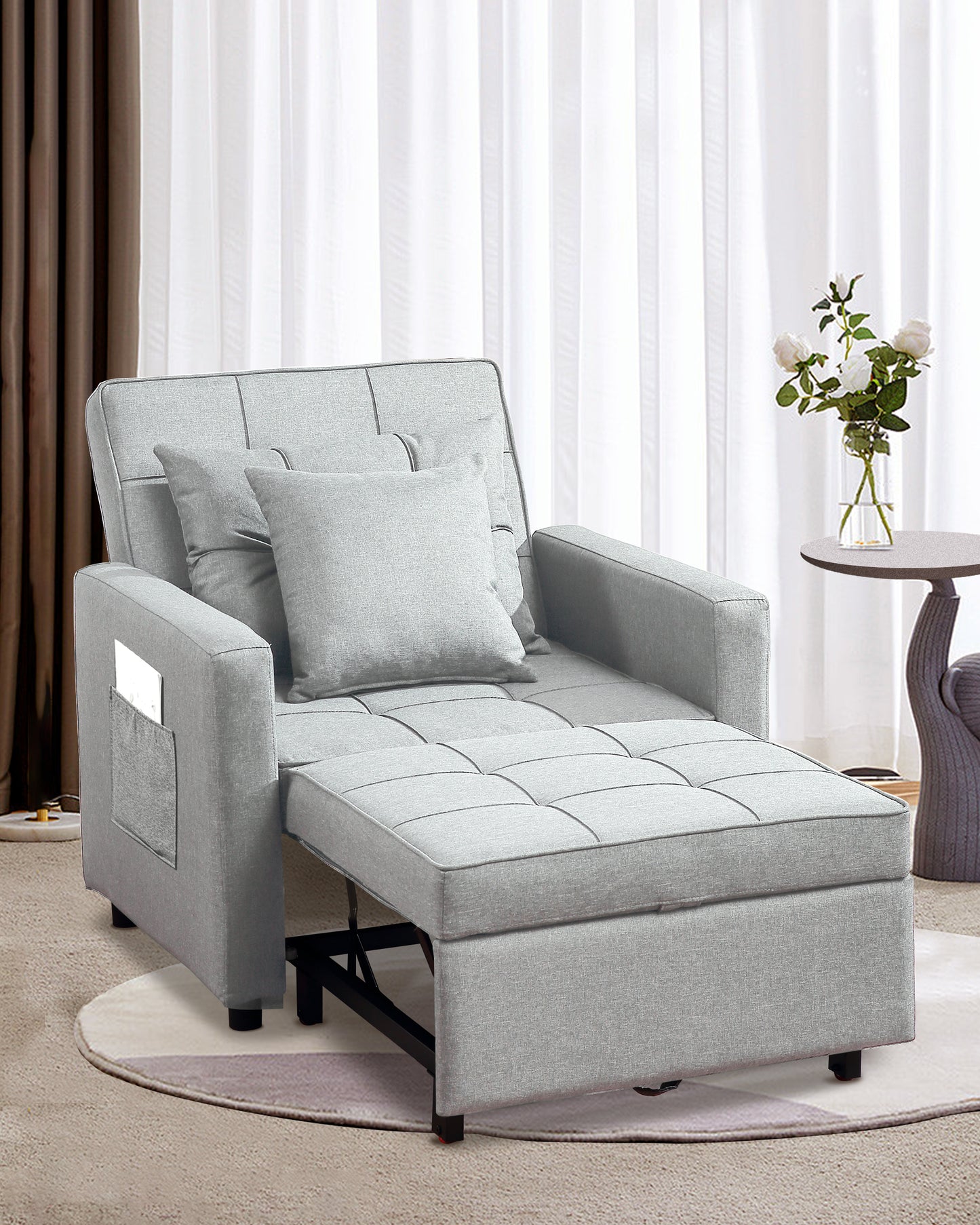 Convertible Chair Bed, Sleeper Chair Bed 3 in 1, Stepless Adjustable Backrest, Armchair, Sofa, Bed, Single One