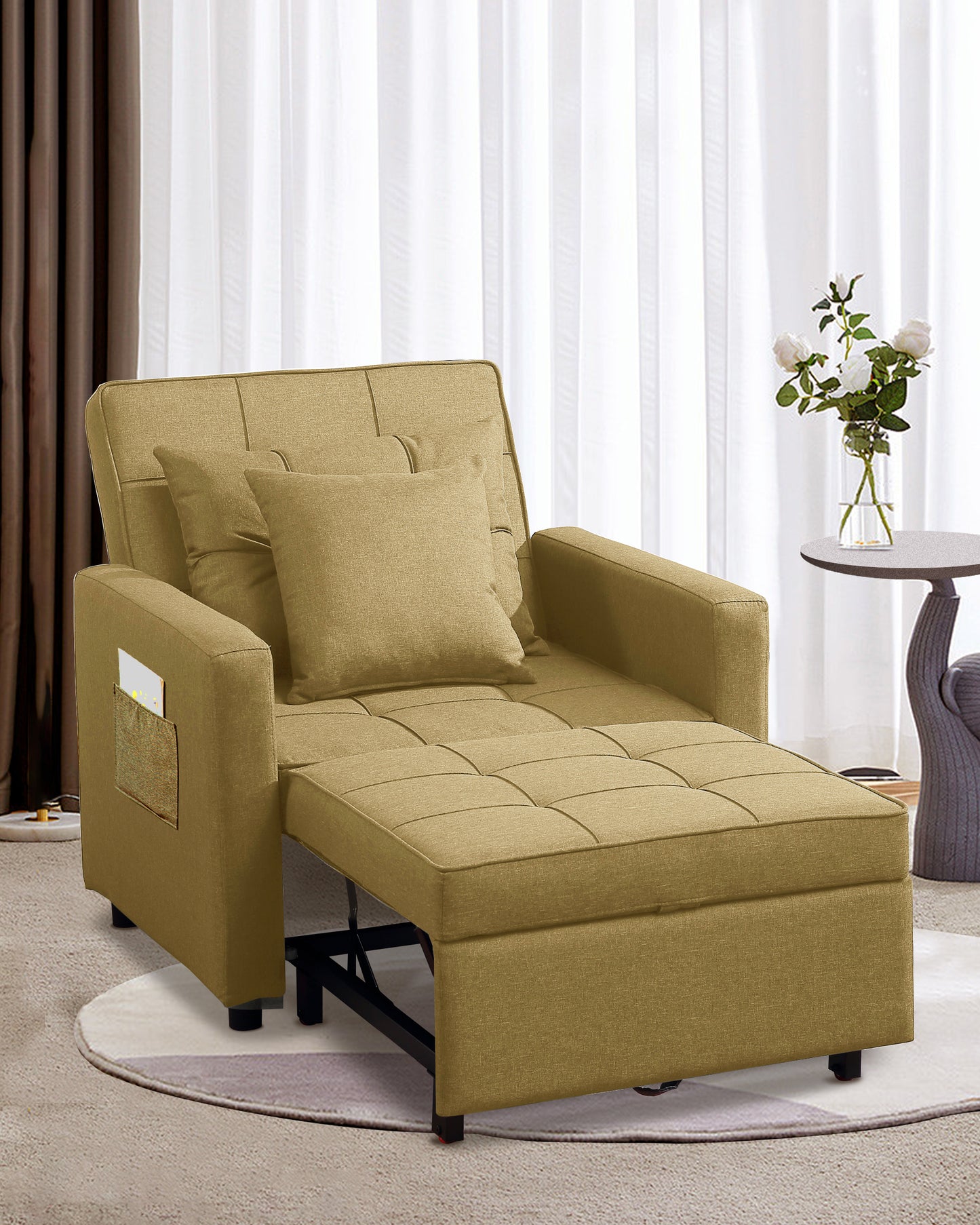 Convertible Chair Bed, Sleeper Chair Bed 3 in 1, Stepless Adjustable Backrest, Armchair, Sofa, Bed, Single One