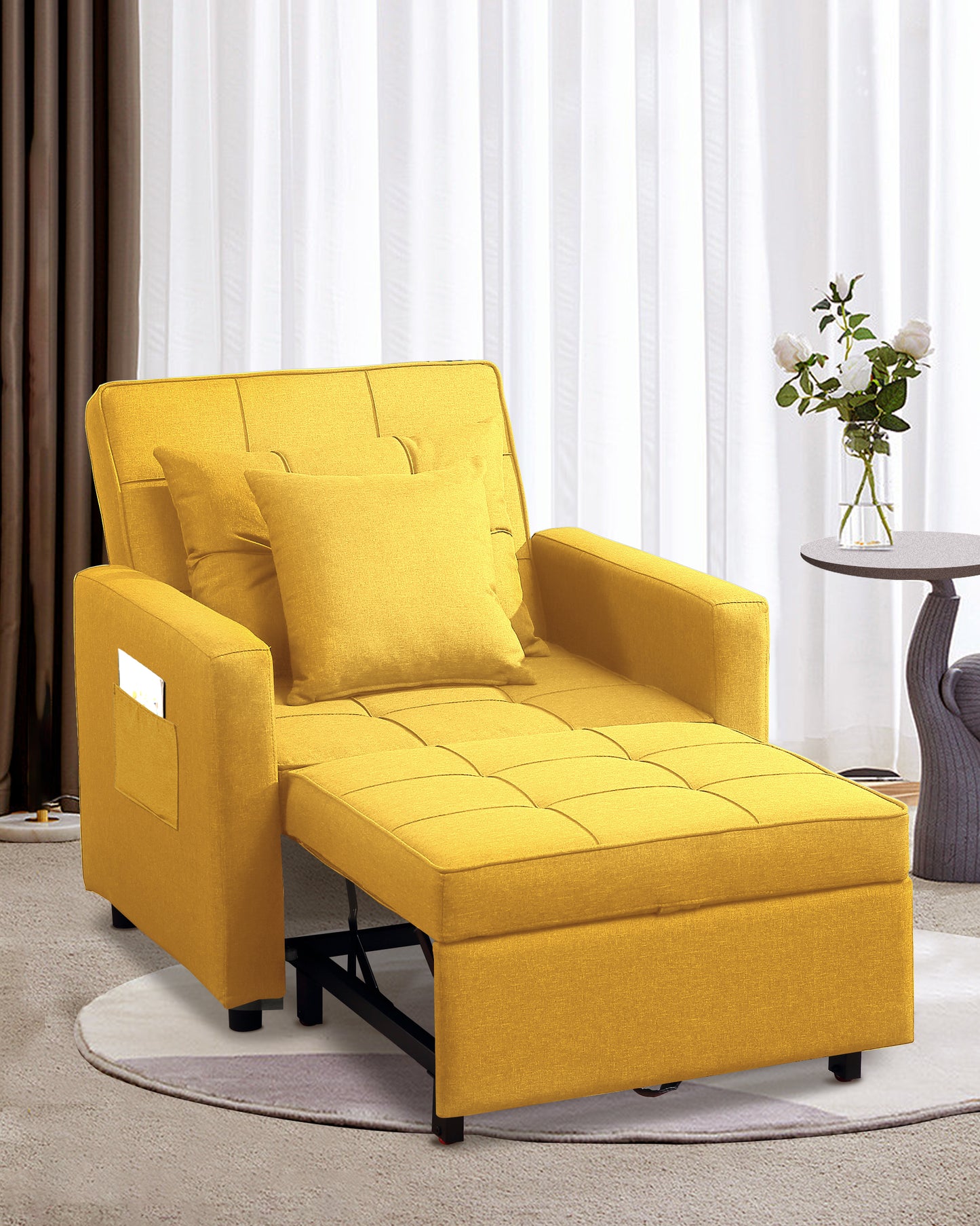 Convertible Chair Bed, Sleeper Chair Bed 3 in 1, Stepless Adjustable Backrest, Armchair, Sofa, Bed, Single One