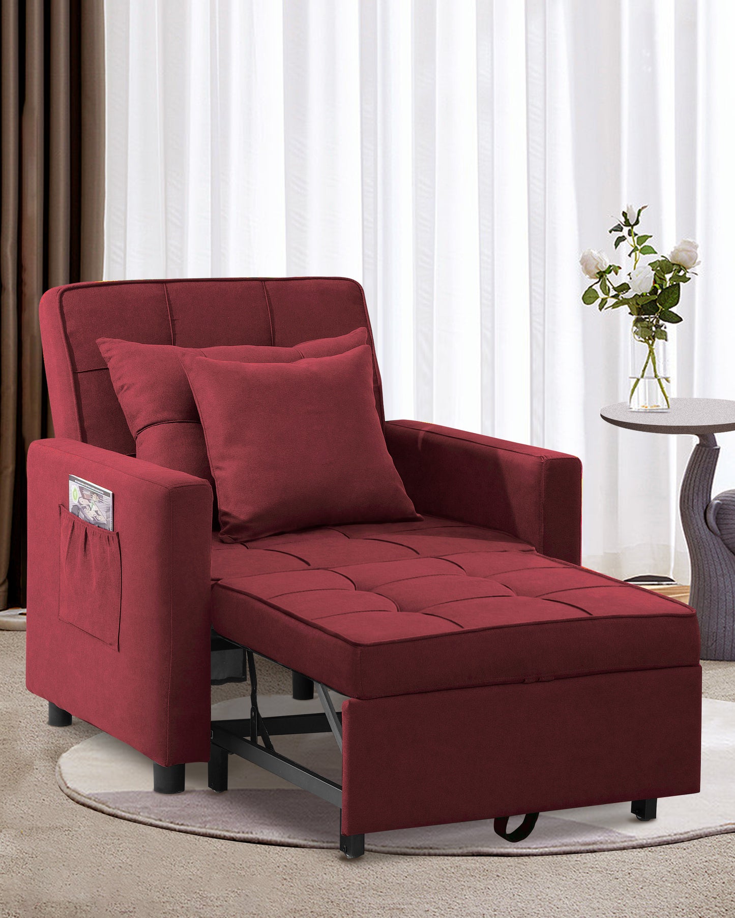 Convertible Chair Bed, Sleeper Chair Bed 3 in 1, Stepless Adjustable Backrest, Armchair, Sofa, Bed, Single One