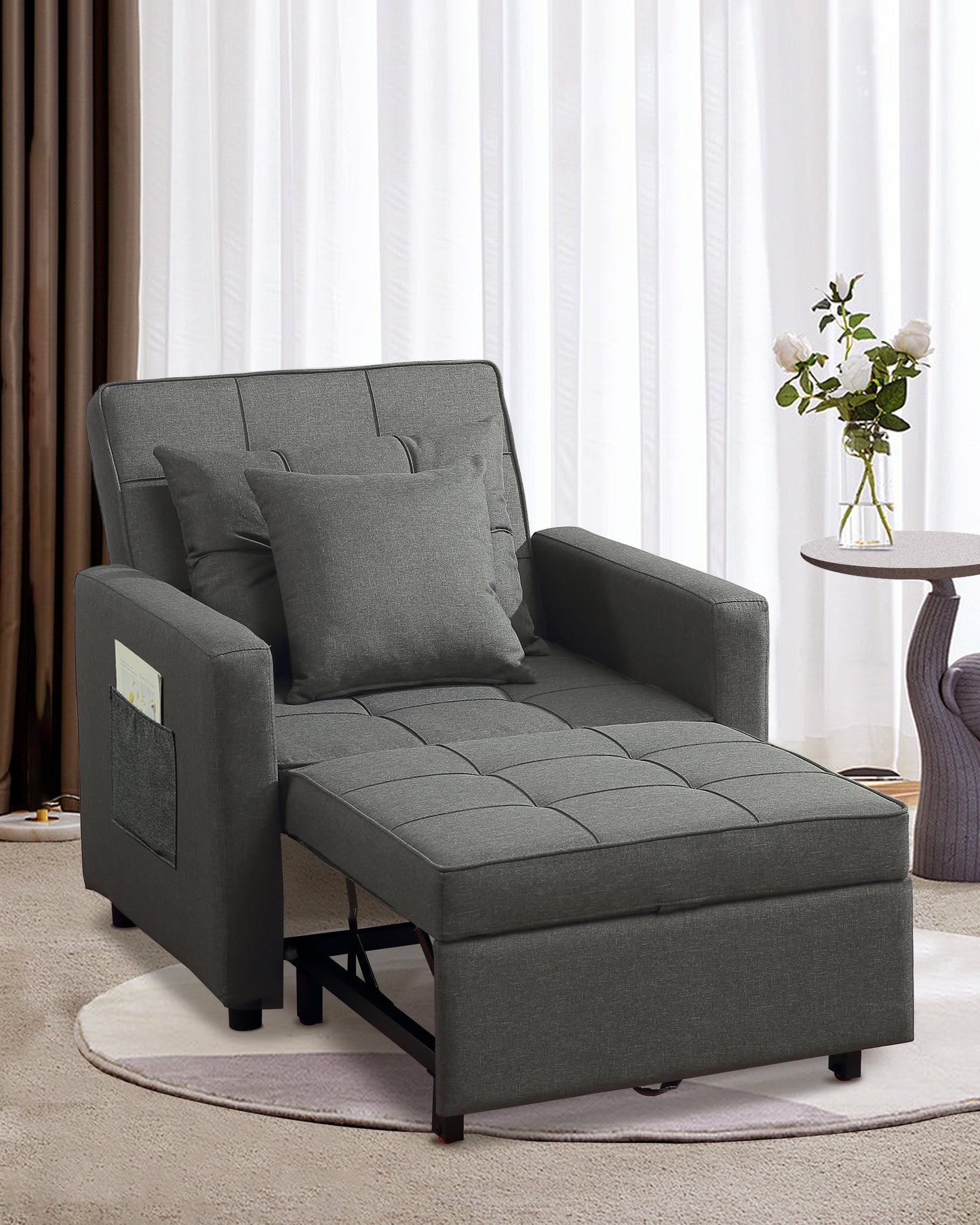 Convertible Chair Bed, Sleeper Chair Bed 3 in 1, Stepless Adjustable Backrest, Armchair, Sofa, Bed, Single One