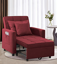 Convertible Chair Bed, Sleeper Chair Bed 3 in 1, Stepless Adjustable Backrest, Armchair, Sofa, Bed, Single One